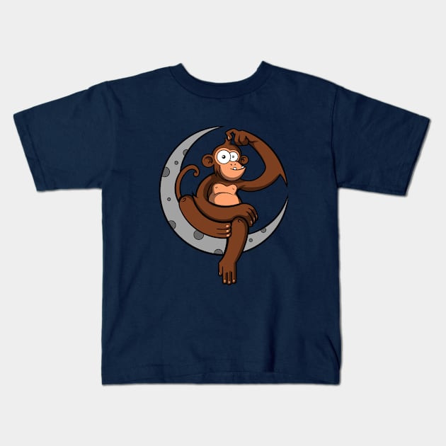 Moon Monkey Funny Space Ape Kids T-Shirt by underheaven